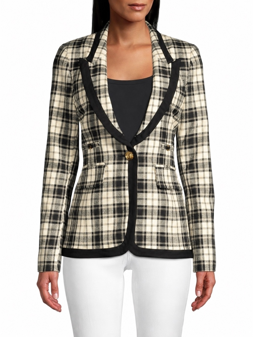 SMYTHE Black and Ivory Plaid Wool Blazer Size 6